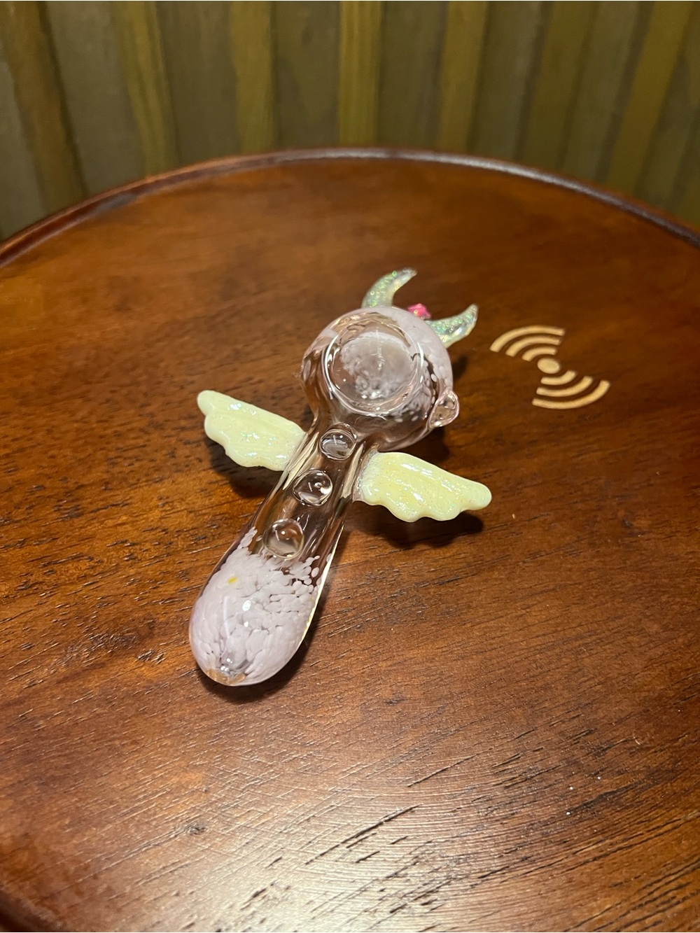 Glass Angel Wing Piece in Pale Pink and Yellow